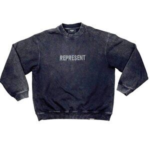 Represent England SIZE XL Distressed Black/Gray Embroidered Crewneck Sweatshirt